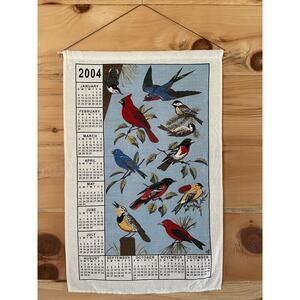 Beautiful 2004 Bird Tea Towel/Wall hanger. Calendar. Linen Blend. Blue Red bird
